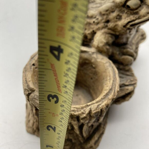 Vtg Pompadour Planter Frog w‎ Baby Figurine AF 77 Trinket Dish Faux Wood 4” - Picture 15 of 15